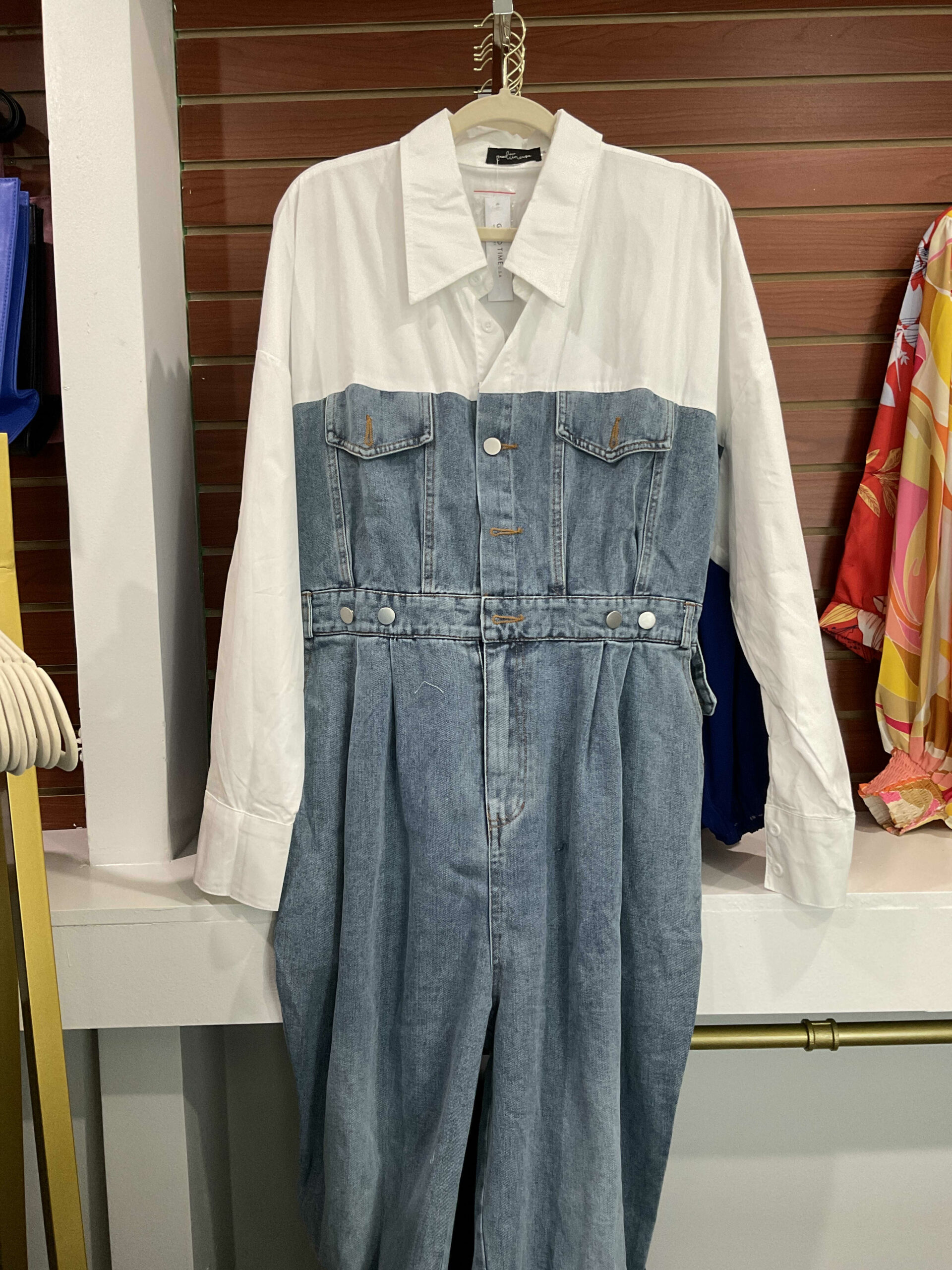 denim botton front jumpsuit 1X