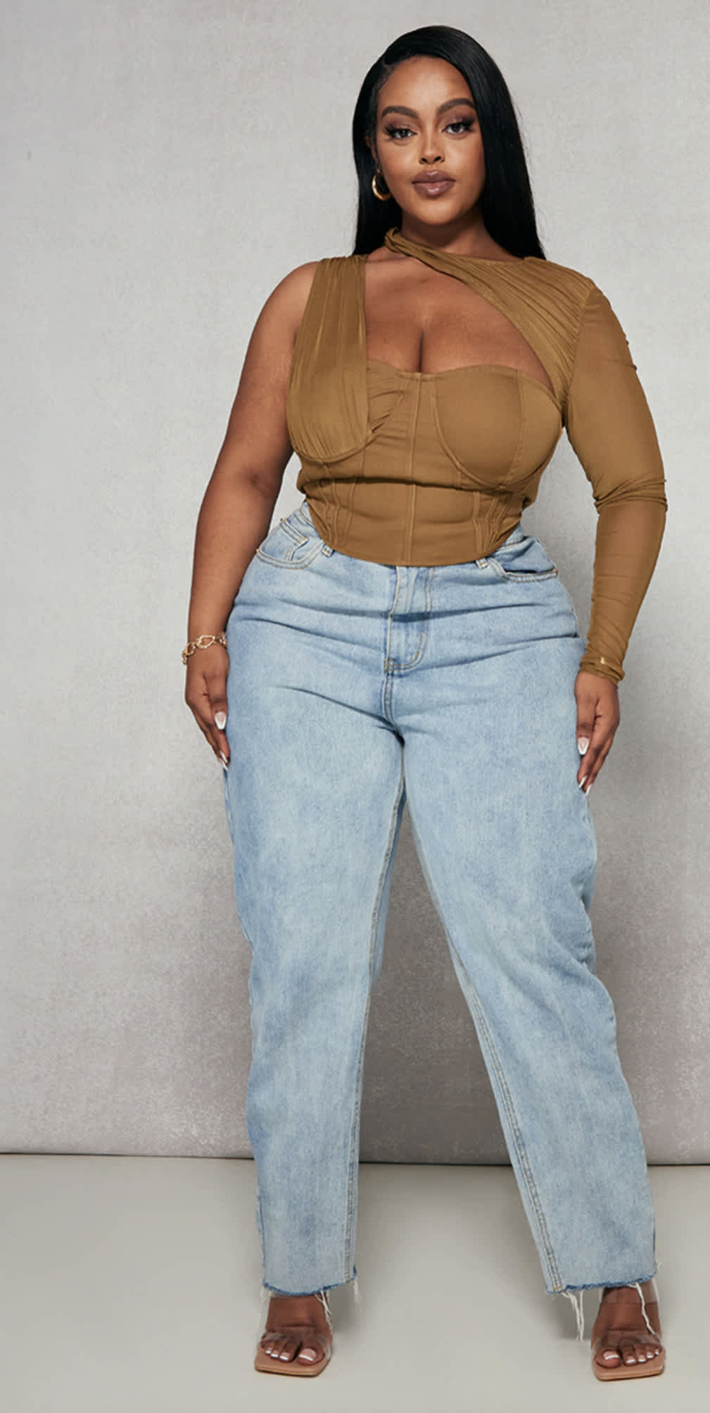 Khaki One Sleeve Corset Top 22